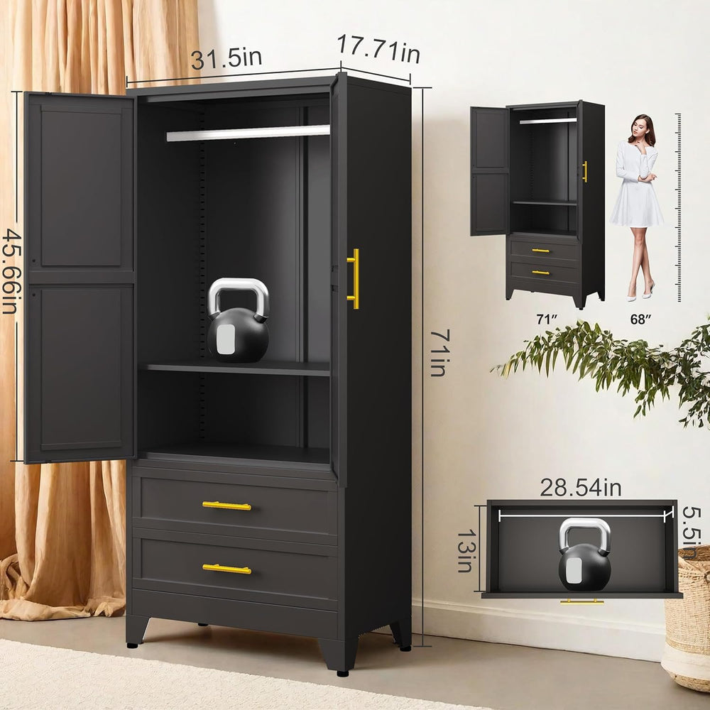 GAIOUS Metal Wardrobe Cabinet with 2 Drawers, 71" Clothing Storage Cabinets
