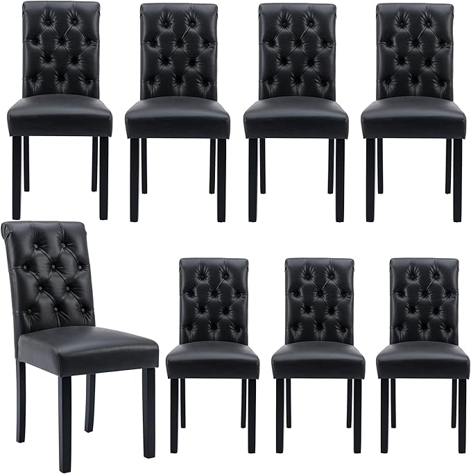 Faux Leather Dining Chairs Set of 8 Upholstered Dining Room Chairs Modern Tuf...