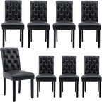 Faux Leather Dining Chairs Set of 8 Upholstered Dining Room Chairs Modern Tufted Accent Chairs Wooden Parsons Side Chairs for Home Kitchen Resturant, (Black)