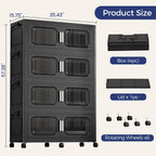 200 Gallon Extra Large Storage Bin with Lid and Wheels, Stackable Collapsible Plastic Storage Box with Door, Foldable Organizer for Closet, Kitchen, Office, Living Room, 4 Pack Black
