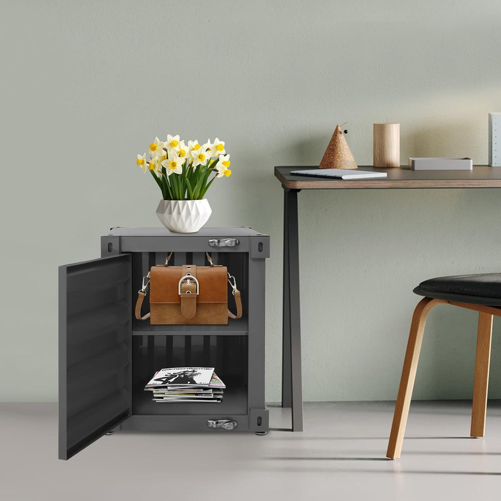 Industrial Style Metal Container Cabinet,Retro Iron Bedside Table with Combin...