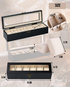 Watch Box, Watch Case for Men Women with Large Glass Lid, Wooden Watch Display Storage Box with 6 - Slots, Charcoal Black Mens Watch Box Organizer