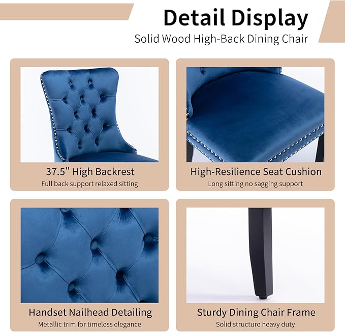 Modern Dining Chairs Set of 4, Tufted Upholstered Dining Chair with Solid Woo...