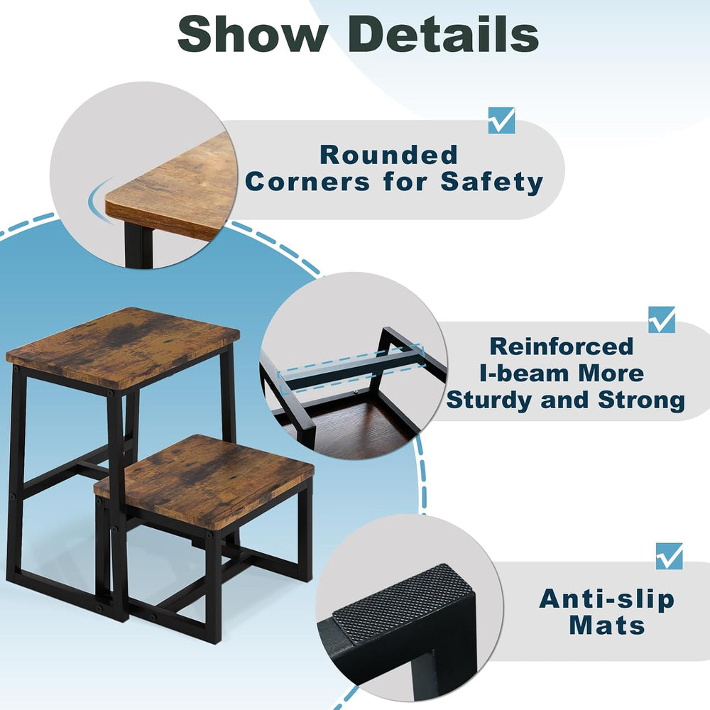 2 Step Stool for Adults Wooden Step Stool with 500 Lbs, Rustic Brown | Kitche...