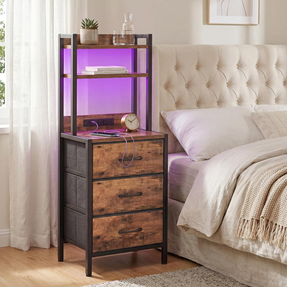 Fixwal 41 Inch Tall Nightstand with Charging Station, Led Night Stand with U-...