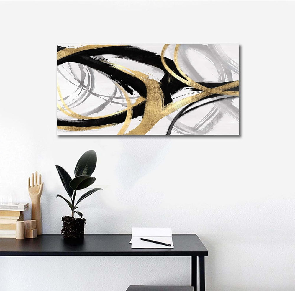 Kureful Gold Wall Decor - Black Canvas Wall Art for Living Room- Large Line A...