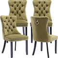 Modern Dining Chairs Set of 4, Tufted Upholstered Dining Chair with Solid Wood Legs, Olive Green Velvet Accent Chair, Sillas de Comedor, 4 Dining Chairs (Olive Green, Velvet, 4Pcs)