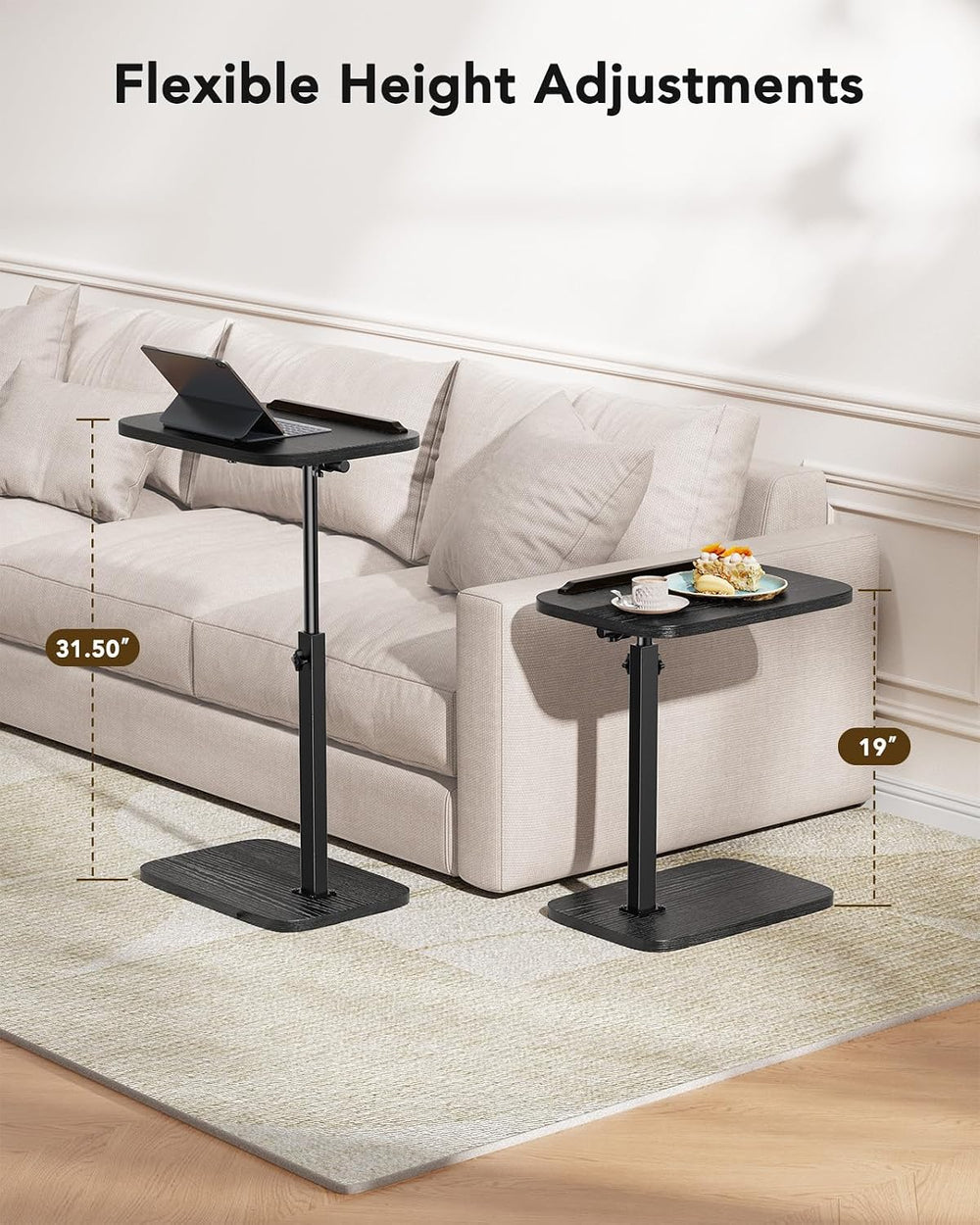 HUANUO TV Tray with Height Adjustment, 360° Swivel, 90° Tilt, Black | 19&quot...