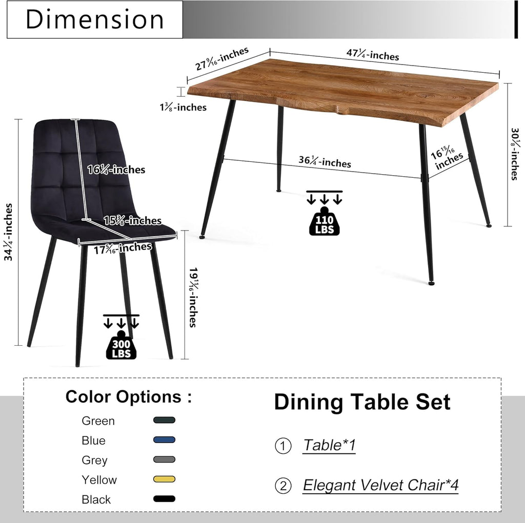 Rectangular Dining Table Set with Upholstered Chairs - Modern Kitchen Table and Chairs Set of 4 for Small Spaces - Black