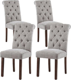Tufted Dining Chairs Set of 4, Upholstered Parsons Dining Room Chairs, Fabric Kitchen Side Chair with Wood Legs, Light Grey