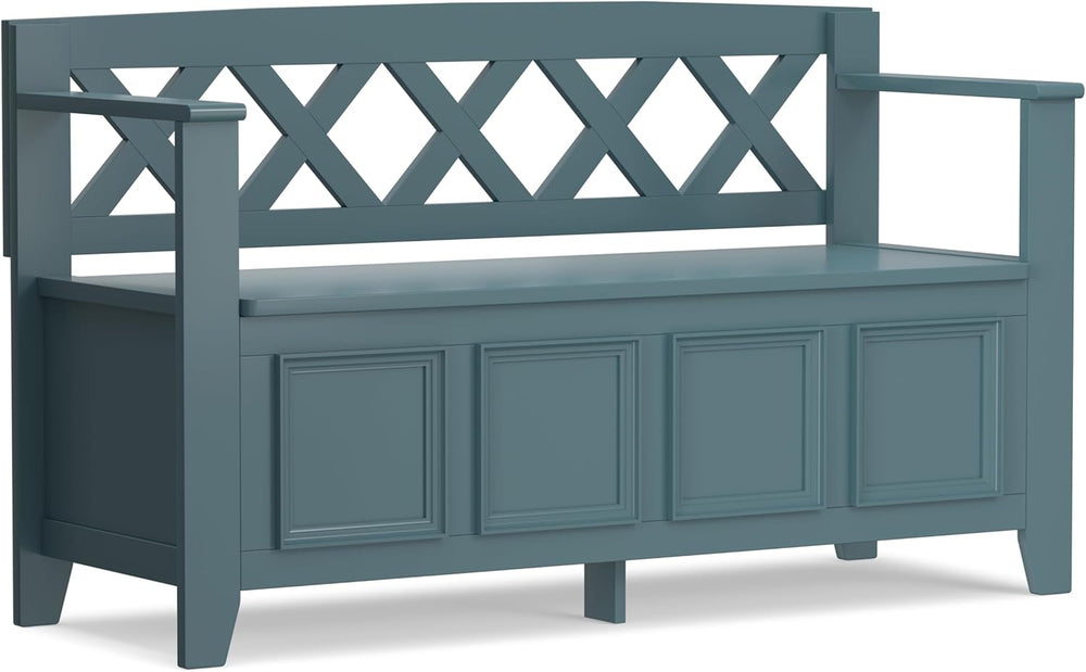 SIMPLIHOME Amherst Entryway Storage Bench - 48 inch Wide Solid Wood Hallway S...
