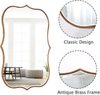 SHYFOY Antique Gold Mirrors for Wall Decor Decorative Wall Mirror Large 25" L x 36" W, Asymmetrical Wavy Accent Mirror with Scalloped Wood Frame, Bronze Farmhouse Traditional Mirror