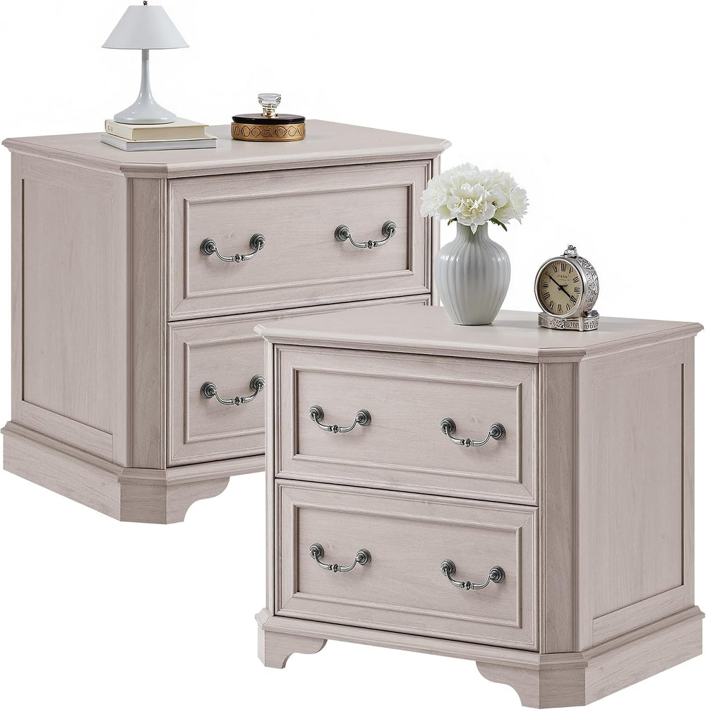 T4TREAM 30" Farmhouse Nightstand Set of 2 w/Charging Station | Large End...