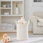 VIPOSCO Tall Laundry Basket, Large Dirty Clothes Hamper with Leather Handle, Woven Rope Storage Basket for Blanket, Toy In Living Room, Bathroom, Bedroom - 58L White
