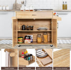 TANGZON Kitchen Island on Wheels, Rolling Storage Trolley with Large Cabinet, Drawer, Adjustable Shelf, Wood Worktop, Spice & Towel Rack, Utility Serving Cart for Dining Living Room (Natural)