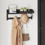 AMBIRD Wall Hooks with Shelf - 26.57" Entryway Wall Hanging Shelf Wood Coat Hooks and Key Holder (Black)