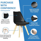 Dining Chairs Set of 8, Mid-Century Kitchen & Dining Room Chairs with Wood Legs and Cushion, Leather Dining Chairs Set for Living Room, Kitchen, Black 8 Pack