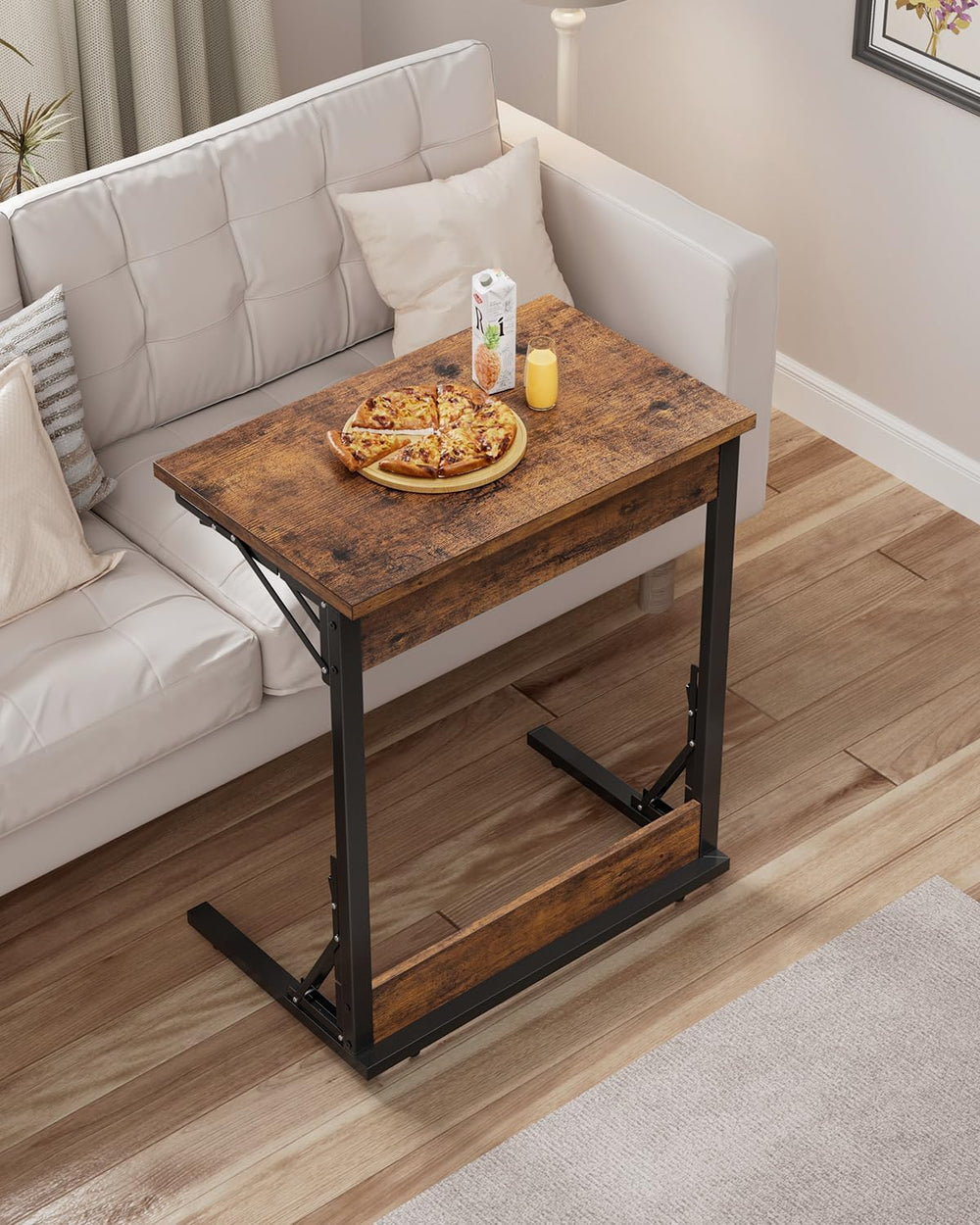 Tatub Folding TV Tray 4PCS, 24" Wide C-Shaped Couch Table, Rustic Brown
