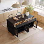 homary 71" Kitchen Island with LED Light Strip,Glass Doors, Modern Black Large Stationary Storage Islands with Adjustable Shelves and Drawers,Seats to 4 for Dining Room