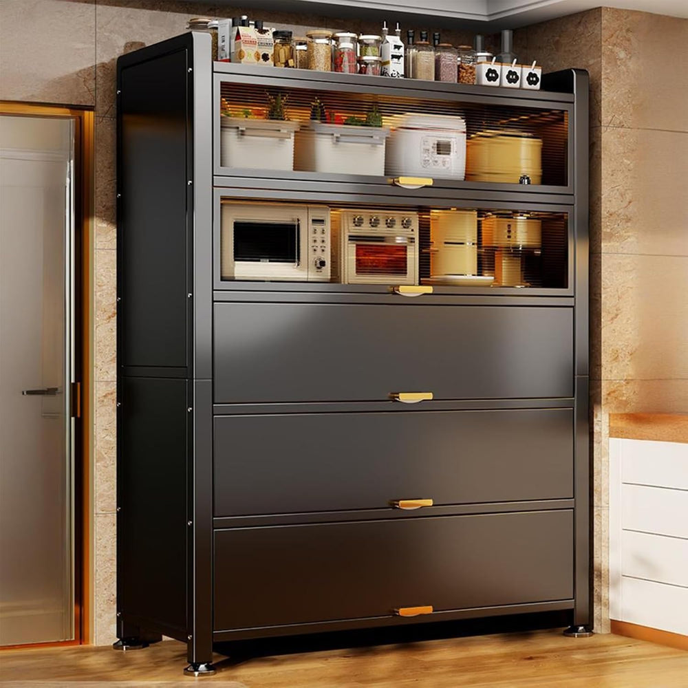 Tall Storage Cabinet with Glass Doors, Kitchen Pantry Cabinet Adjustable Shel...