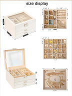 Clear Lid Jewelry Box,3 Layers Jewelry Organizer Large Multi-Functional Jewelry Storage Box with 2 Drawers,Jewelry Display Case of Rings Earrings Necklace Bracelets for Women Girls (Light gold)