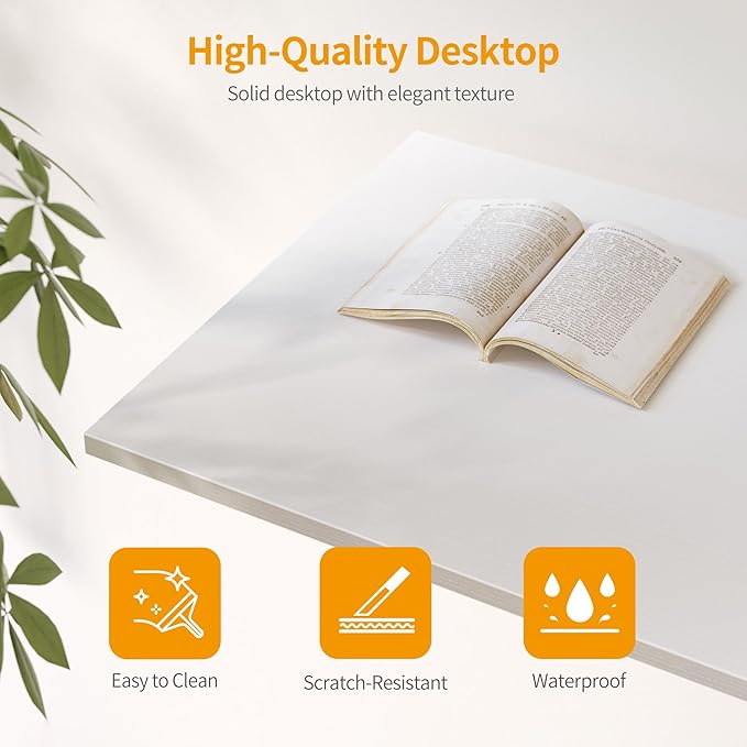 Cubiker Computer Desk 63 inch Home Office Writing Study Desk, Modern Simple Style Laptop Table with Storage Bag, White Metal Frame, White