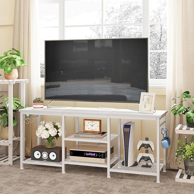 YGEOMER Entertainment Center for 55 inch TVs, TV Stand with Power Outlet and ...