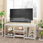 YGEOMER Entertainment Center for 55 inch TVs, TV Stand with Power Outlet and Open Storage Shelves, TV Media Console Table for Living Room and Bedroom, White