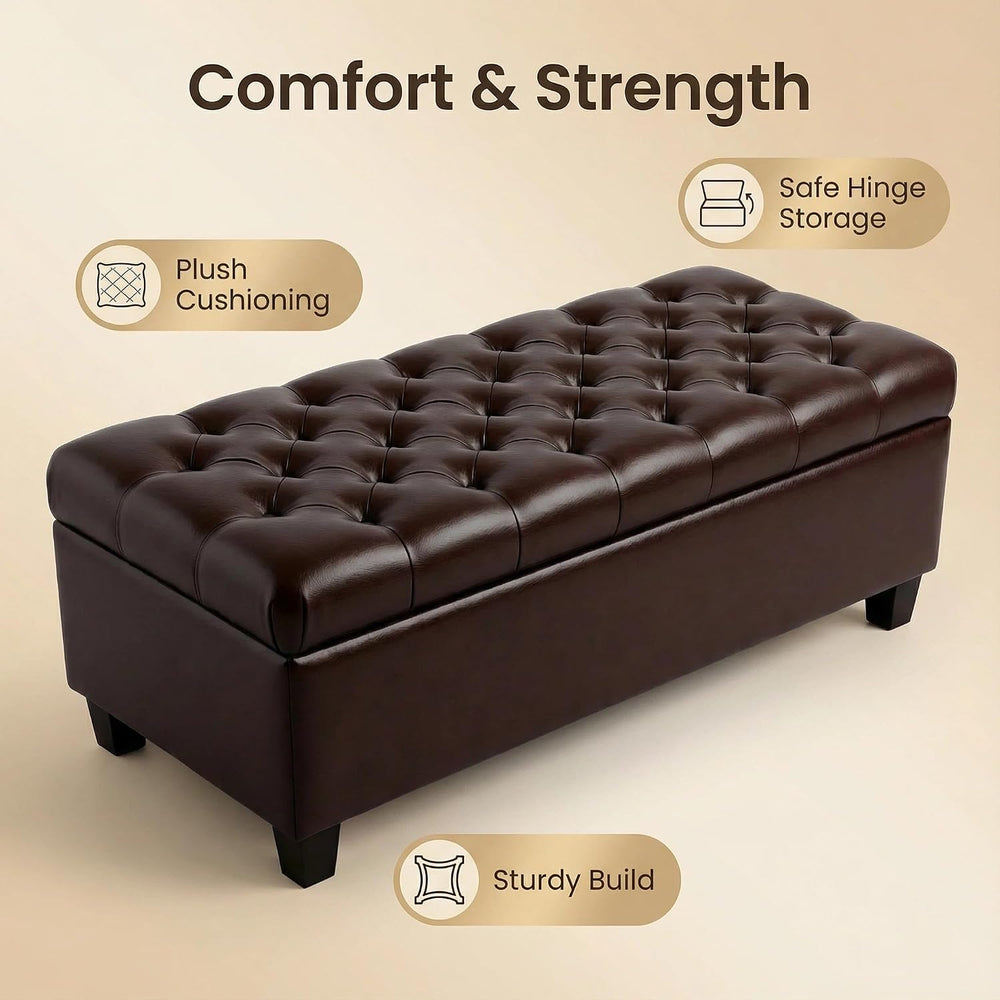 Leather Storage Bench for Living Room, End of Bed Bench with Storage, Large U...