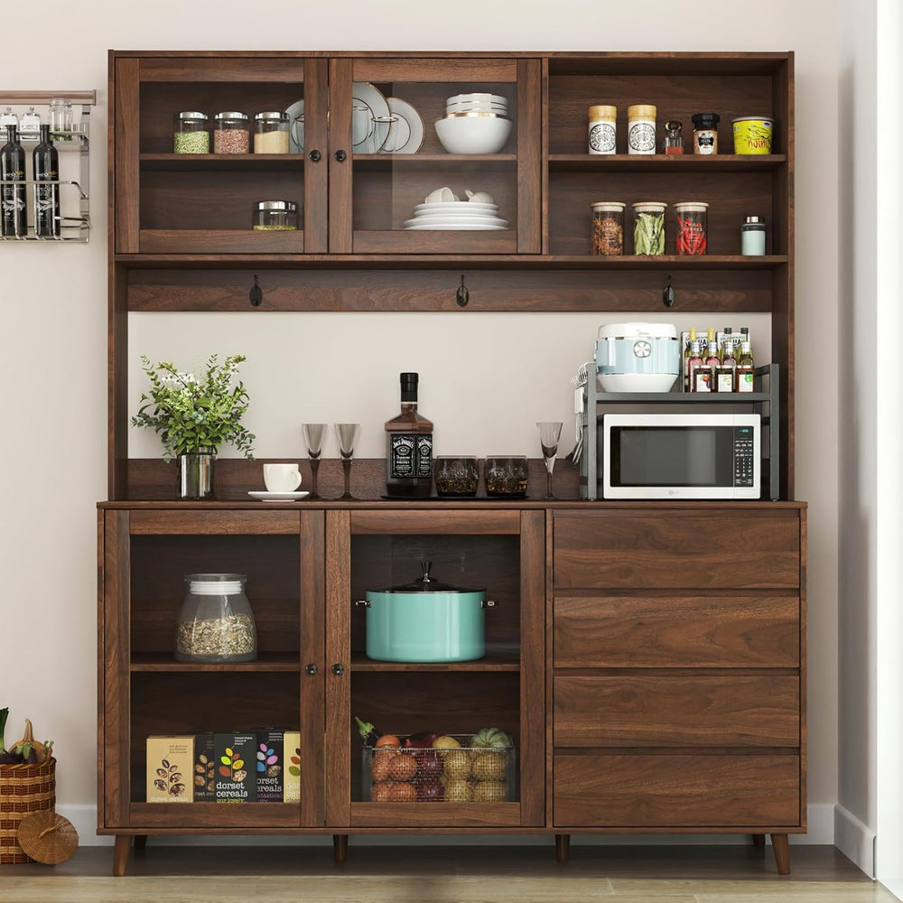 63” Kitchen Pantry Cabinet with Microwave Shelf & Countertop, Freestandin...