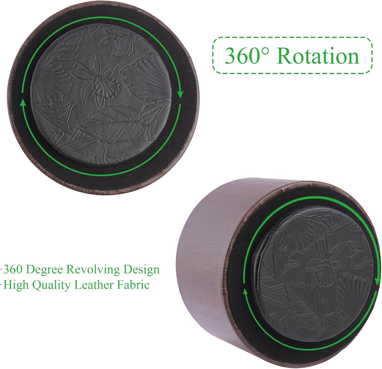 Round Leather Art Supply Organizer,Remote Control Holder,360 Degree Spinning,Multi-Functional Pencil Holder,4 Compartments Desktop Stationary Organizer(1-Thin Wood Dark Brown)
