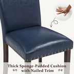 Furniliving Upholstered Dining Chairs Set of 2 - PU Leather Modern Farmhouse Kitchen Chairs, High-Back Dining Room Chairs with Wooden Legs for Kitchen Dining Room Living Room.Blue