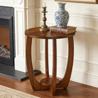 Wood Farmhouse End Table with Storage Shelf, 2-Tier Side Table with Curved Legs & Lower Removable Shelf, Accent Table for Living Room, Walnut Finish & Easy Assembly, Dark Brown