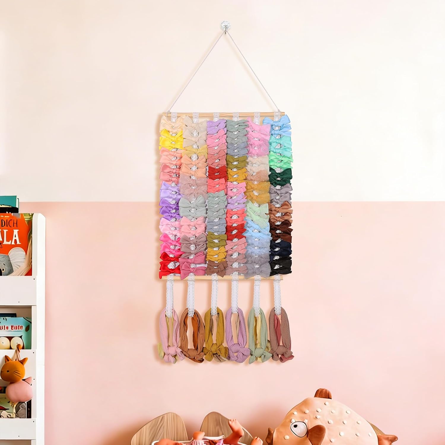 Hair Bow Holder Organizer for Girls Hair Bows,Hair Accessories Headband Organizer Bow Storage Hanger for Baby Girls Wall Hanging Decor for Toddler Girls (White B)