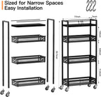 DGSNADGO Slim Rolling Storage Cart, 4-Tier Kitchen Cart on Wheels, Narrow Utility Cart with Handle and Wooden Tabletop for Small Space in Kitchen, Living Room, Bathroom, Laundry Room, Beige (Black)