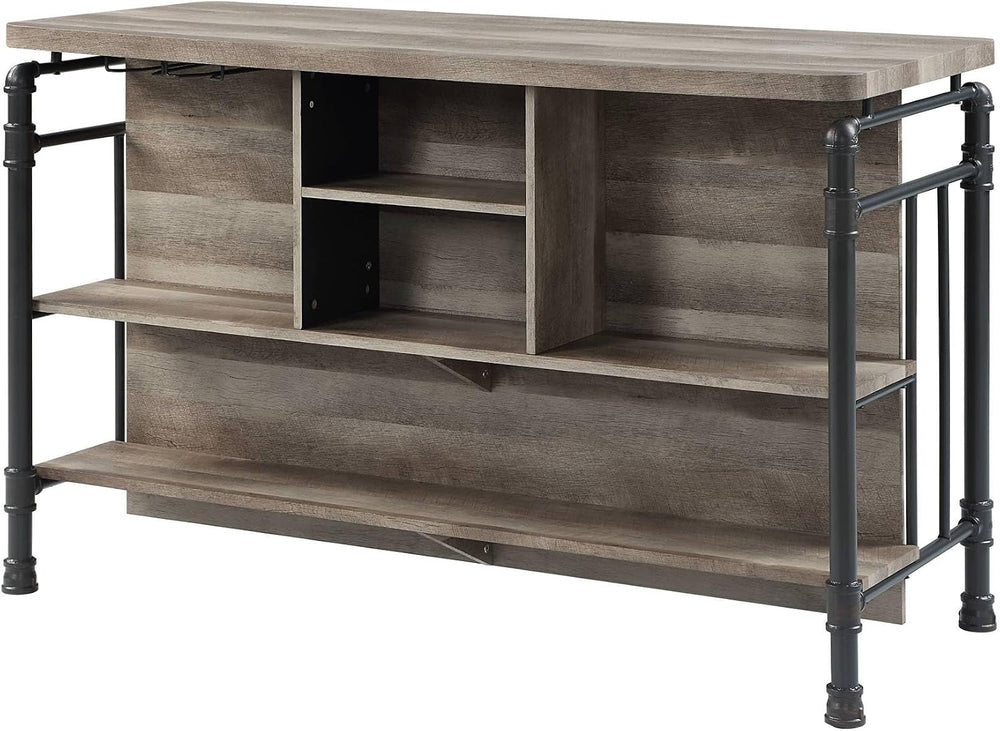 Antique Oak and Sandy Grey 5-Shelf Kitchen Island with Wood+Metal | Wood and ...