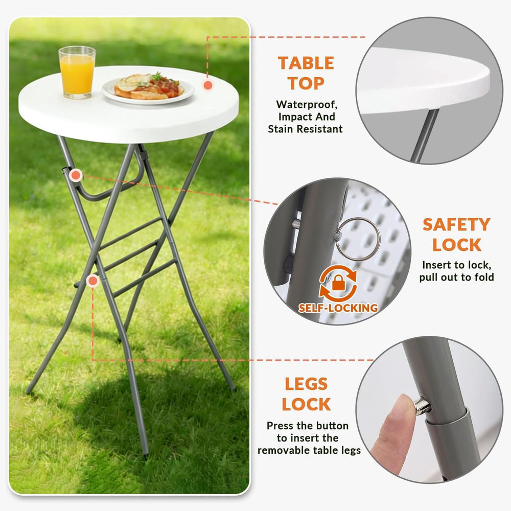 Lakhow 2 Pack Cocktail Table 28in Portable Folding Bar Height Table, White | ...