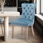 Velvet Upholstered Dining Chairs Set of 8, Modern Style Kitchen Side Chairs with Nailhead Trim and Wood Legs,Metal Pulling Ring for Dining Room Living Room(Sky Blue)