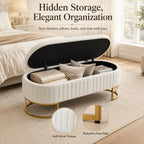 Velvet Storage Bench for Queen Size Bed, 46'' Beige Oval Ottoman, Gold Legs | Easy Assembly, Housewarming Gift, Bedroom, Living Room & Entryway