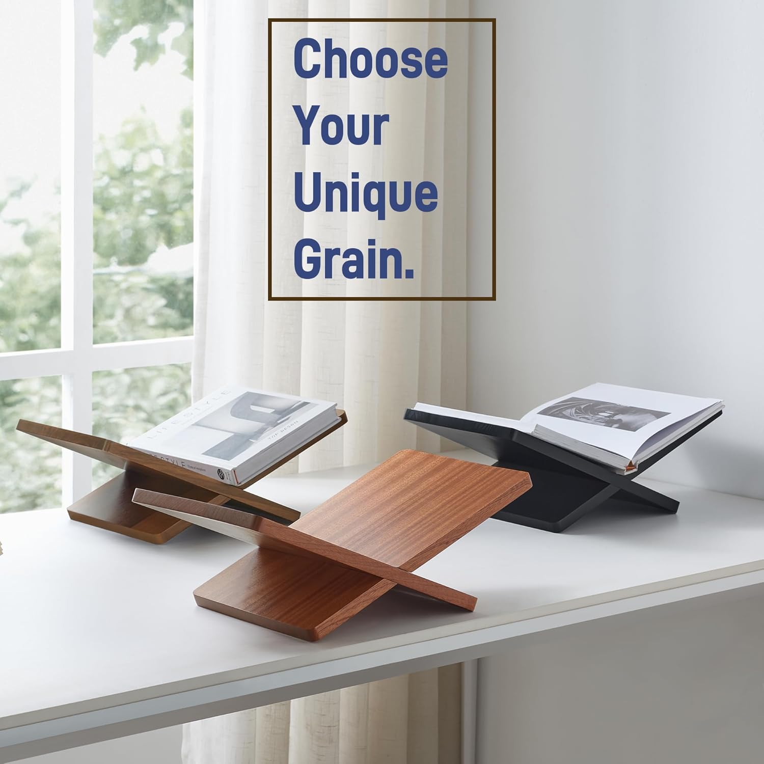 Solid Wooden Book Stand for Desktop Display & Reading –15.7" x 9.4" x 5.7” Extra Large Wood Open Book Holder for Cookbook, Bible, Recipe, Textbook, Magazine (N. American Black Walnut)