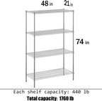 21" Deep x 48" Wide x 74" Height Wire Shelving Kit | 4-Tier | NSF Commercial Storage Rack Unit