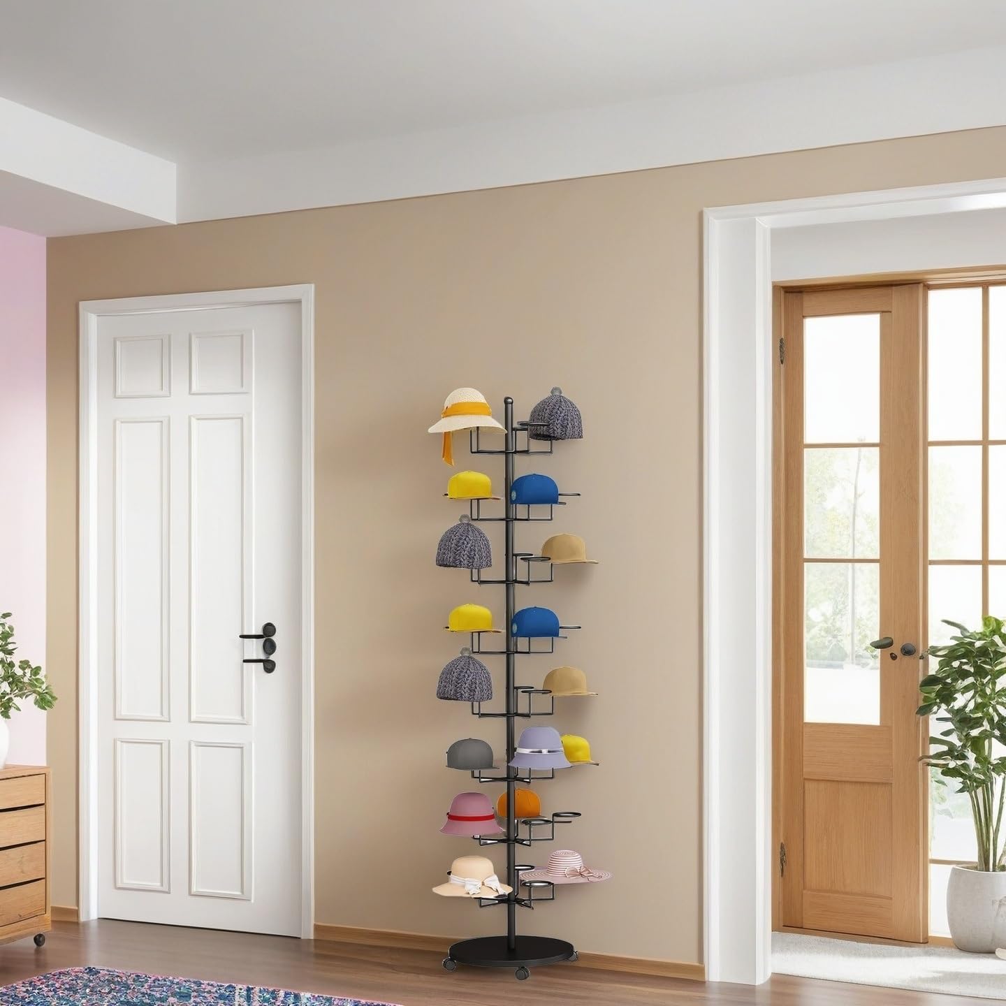 Hat Rack Stand 40-Hooks, Hat Display Stand Metal,Hat Display for Stores， Home or Store of Standing hat Rack(Black,8th Floor)