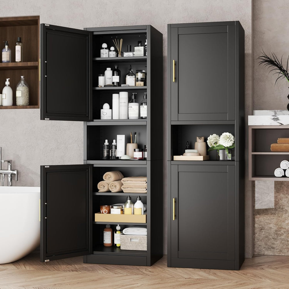 Tall Metal Narrow Bathroom Storage Cabinet 67" H, Tall Black Pantry Cabi...