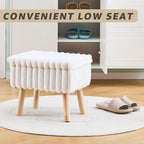 Wimarsbon Storage Ottoman,Soft Faux Fur Footstool with Padded Seat, Small Reading Vanity Chair, Footrest with Wood Tray for Couch, Mini Coffee Table or Display Stand (Cream, Rectangular Storage)