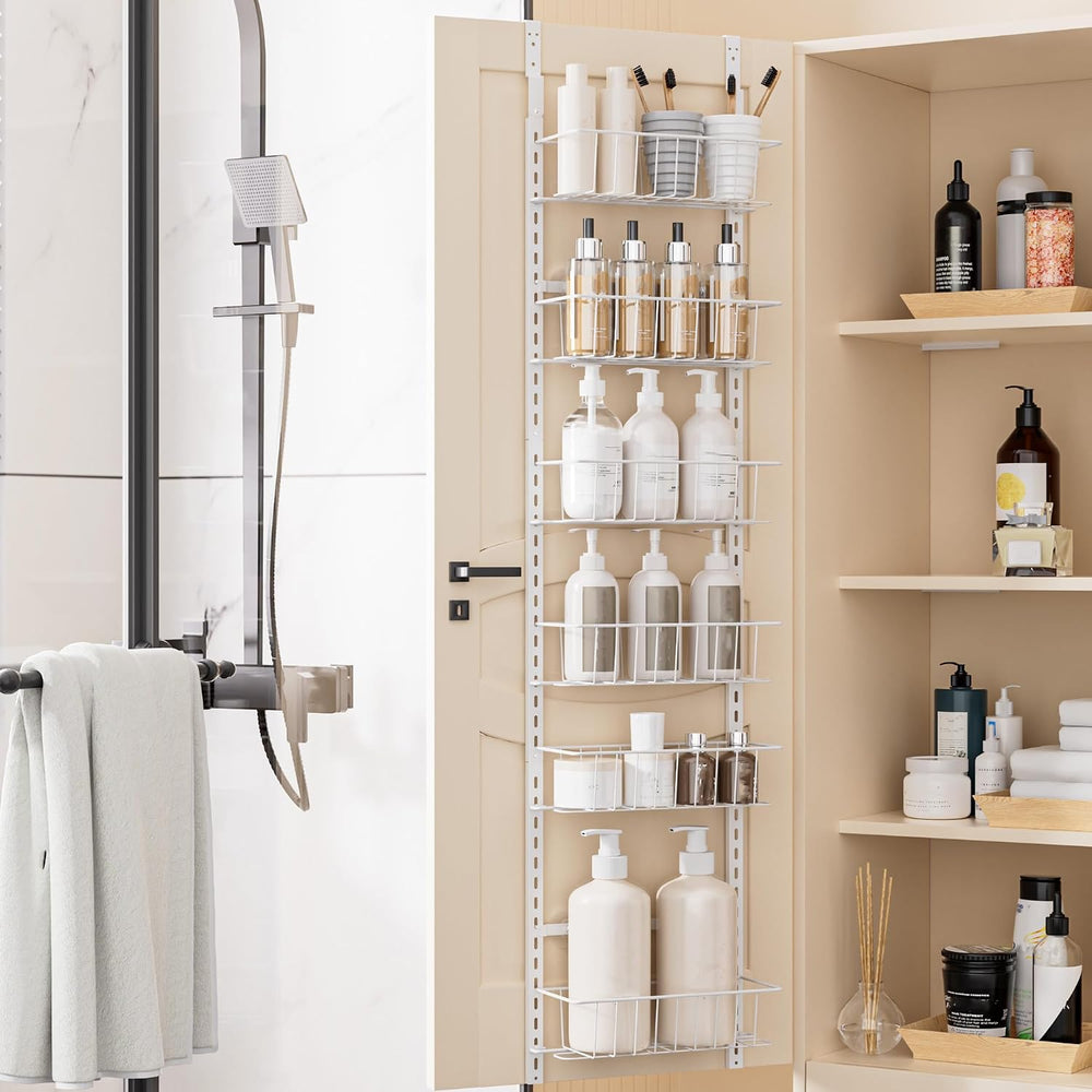 Delamu Pantry Door Organizer, Adjustable Metal Over the Door Pantry Organizer...