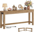 Cyclysio 63" Console Tables for Entryway, Long Console Tables for Living Room, Behind Couch Table, Sturdy Wood Support Farmhouse Entryway Table with 3AC+2USB Charging‌ Station, Natural Oak