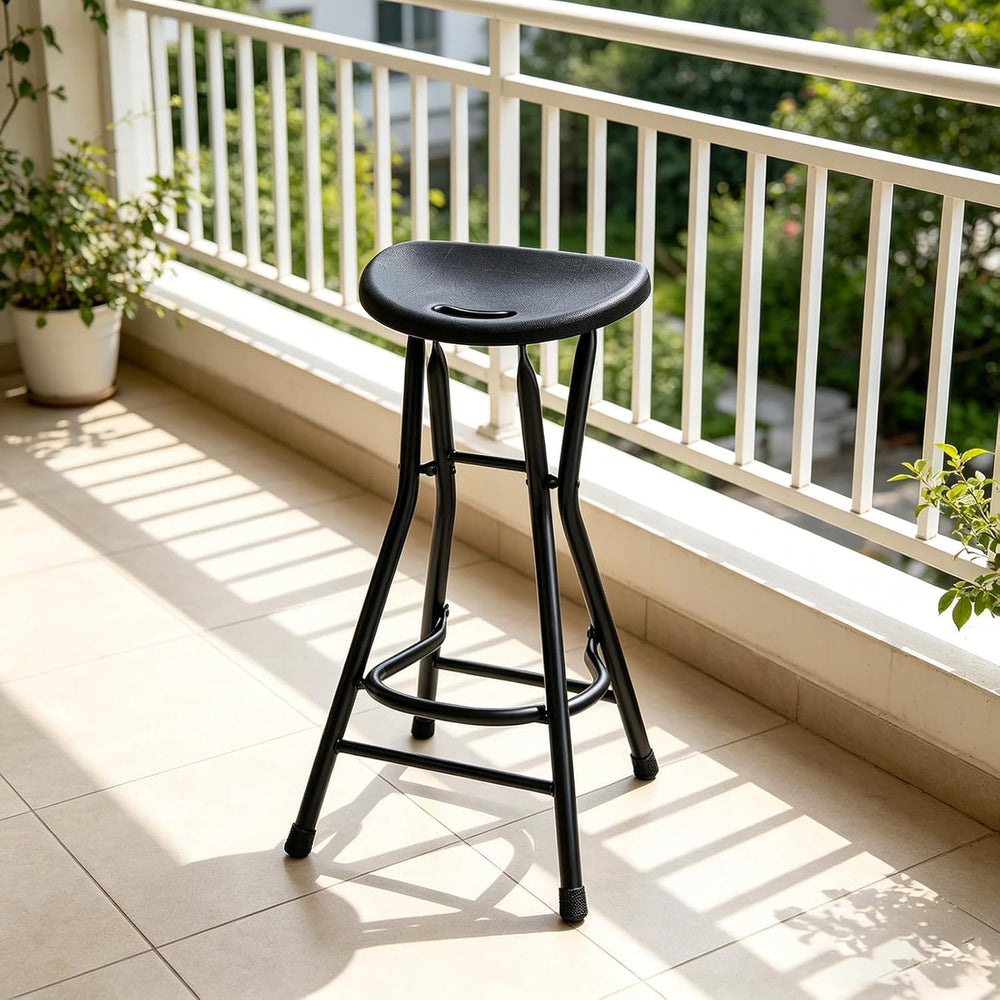 Black Adult Folding Stool with Handle and Foldable Pole Stool, 28 inch Foldin...