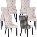 Modern Dining Chairs Set of 6, Tufted Upholstered Dining Chair with Solid Wood Legs, Two-Tone Velvet Accent Chair, Sillas de Comedor, Comfy Kitchen Chairs (Beige+Pattern, 6Pcs)