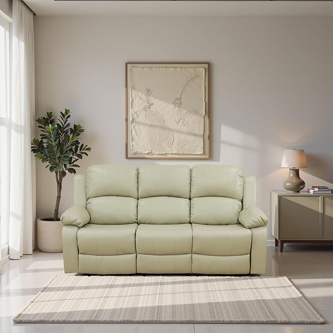 Recliner Sofa Set Couches for Living Room Chair Recycled Leather Fabric Living Room Furniture Sets, Adjusted Loveseat Reclining Couch Furniture Sofa Set for Theater Seating, 3-Seater, Beige