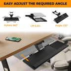 Keyboard Tray - Under Desk Keyboard Tray， 360° Adjustable Slide Out Keyboard Tray Under Desk with Mouse Pad & Wrist Rest， Ergonomic Design Improves Bad Sitting Posture